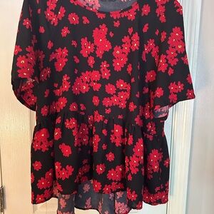 SHEIN Black and Red Peplum Tunic